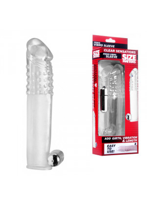 Прозрачная насадка с массажными точками и вибрацией Size Matters - 14 см.