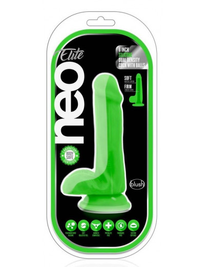 Зеленый фаллоимитатор 6 Inch Silicone Dual Density Cock with Balls - 15,24 см.