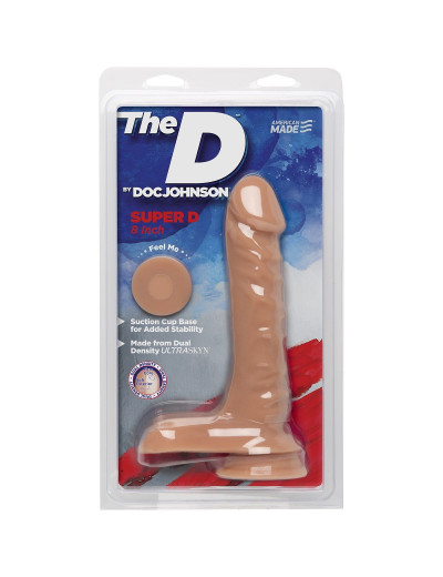 Телесный фаллоимитатор с мошонкой на присоске The D Super D 8  Vanilla - 20,3 см.