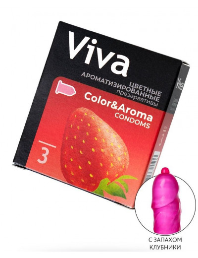 Цветные презервативы VIVA Color Aroma с ароматом клубники - 3 шт.