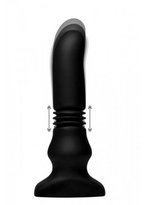 Черный фрикционный вибратор Silicone Vibrating   Thrusting Plug with Remote Control - 17,1 см.