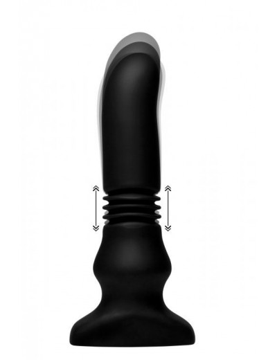 Черный фрикционный вибратор Silicone Vibrating   Thrusting Plug with Remote Control - 17,1 см.