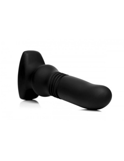 Черный фрикционный вибратор Silicone Vibrating   Thrusting Plug with Remote Control - 17,1 см.