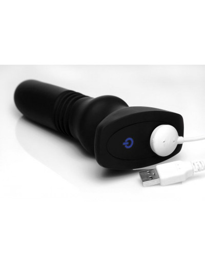 Черный фрикционный вибратор Silicone Vibrating   Thrusting Plug with Remote Control - 17,1 см.