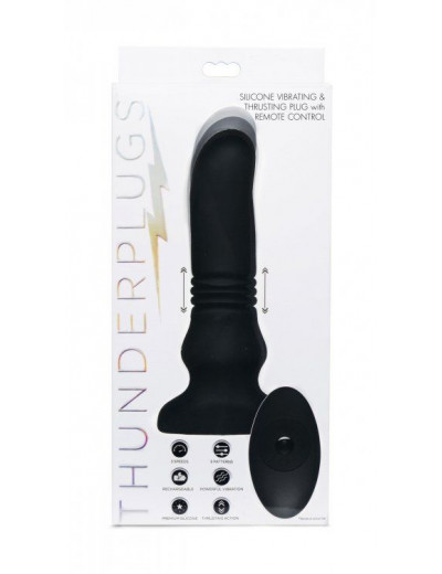 Черный фрикционный вибратор Silicone Vibrating   Thrusting Plug with Remote Control - 17,1 см.