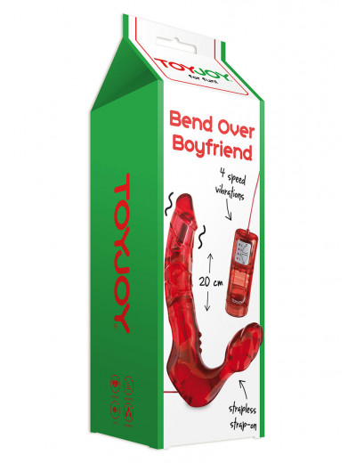 Безремневой вагинальный страпон с вибратором Bend Over Boyfriend Red - 21 см.