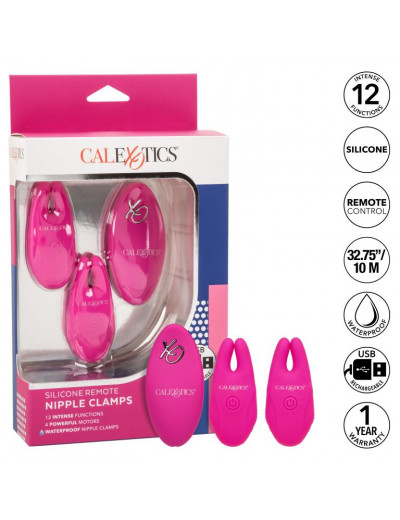Розовые зажимы для сосков с дистанционным управлением Silicone Remote Nipple Clamps