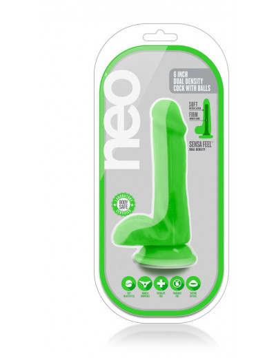 Зеленый реалистичный фаллоимитатор на присоске NEO 6INCH DUAL DENSITY COCK - 15,2 см.