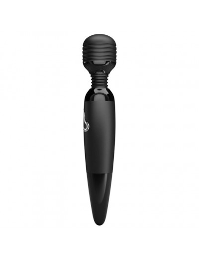 Черный жезловый вибромассажер с ребристой головкой Body Wand - 25 см.