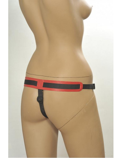 Красно-чёрные трусики для фиксации насадок кольцом Kanikule Leather Strap-on Harness  Anatomic Thong