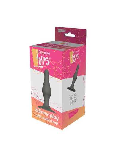 Серый удлиненный анальный стимулятор PLUG WITH SUCTION CUP - 12,7 см.