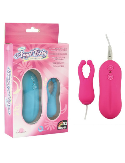 Розовый вибростимулятор с усиками Angel Baby NIpple Cock clips