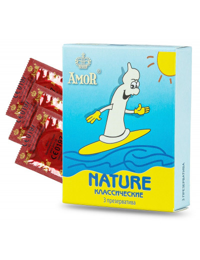 Классические презервативы AMOR Nature  Яркая линия  - 3 шт.