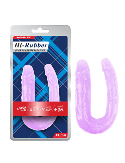 Фиолетовый двусторонний фаллоимитатор Hi-Rubber - 34 см.