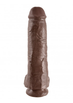 Коричневый фалоимитатор-гигант на присоске 11  Cock with Balls - 28 см.