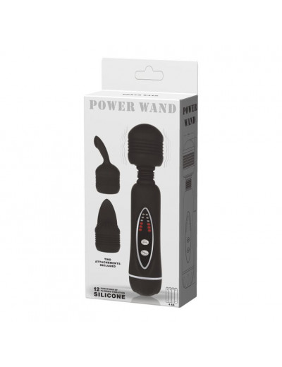 Черный вибромассажер со сменными насадками Power Wand - 20,5 см.