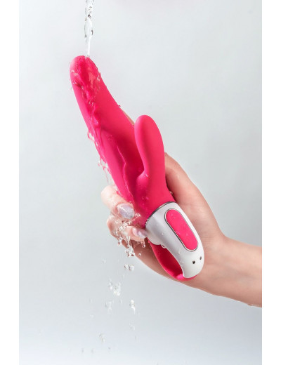 Ярко-розовый вибратор  Satisfyer Mr. Rabbit с клиторальным отростком - 22,1 см.