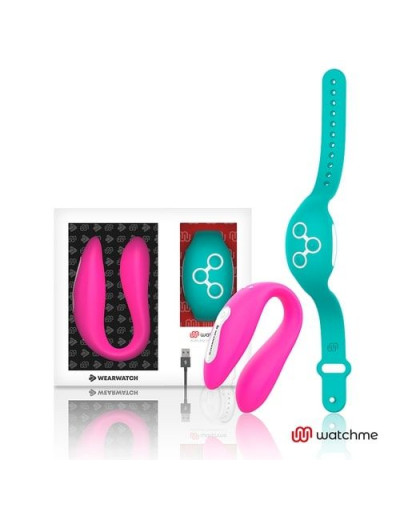 Розовый вибратор для пар с зеленым пультом-часами Weatwatch Dual Pleasure Vibe