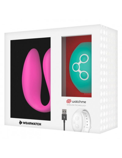 Розовый вибратор для пар с зеленым пультом-часами Weatwatch Dual Pleasure Vibe
