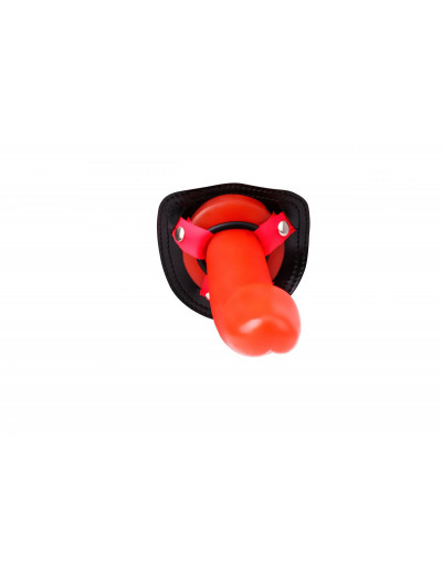 Красный страпон Thumper Strap-on на ремешках - 18 см.