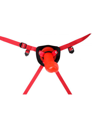 Красный страпон Thumper Strap-on на ремешках - 18 см.