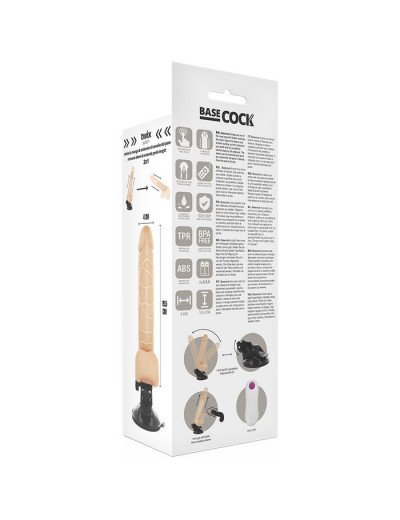 Телесный вибратор на мощной присоске Basecock Realistic Vibrator Remote Control - 19,5 см.
