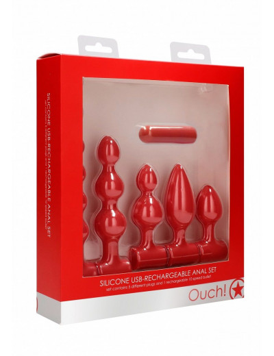 Красный анальный вибронабор USB-Rechargeable Anal Set