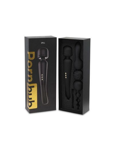 Черный жезловый вибратор Spell Wand Set с насадками