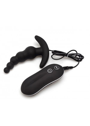 Черный анальный вибростимулятор Beads Style Vibrating Anal Plug
