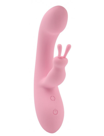 Нежно-розовый вибратор со стимулятором клитора Jumping Rabbit Vibrator - 19,5 см.
