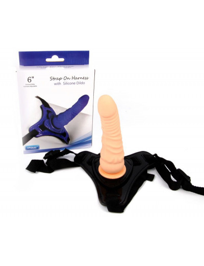 Телесный поясной страпон Strap On Harness with Silicon Dildo - 14 см.