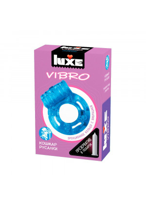 Голубое эрекционное виброкольцо Luxe VIBRO  Кошмар русалки  + презерватив