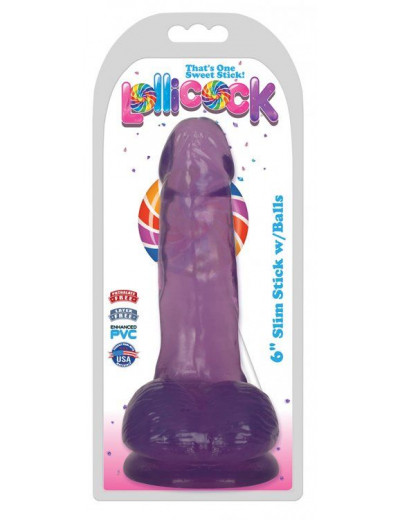 Фиолетовый гелевый фаллоимитатор Slim Stick with Balls - 15,2 см.
