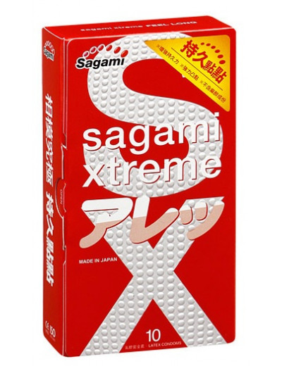 Утолщенные презервативы Sagami Xtreme Feel Long с точками - 10 шт.