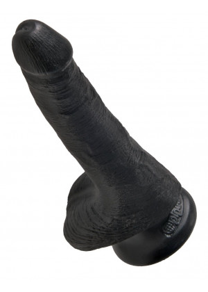 Черный фаллоимитатор с мошонкой и присоской 6  Cock with Balls - 17,8 см.
