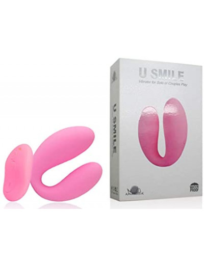 Розовый вибромассажер U Smile для пар с пультом ДУ