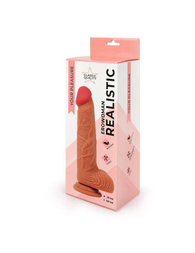 Реалистичный фаллоимитатор Erowoman телесного цвета с мошонкой