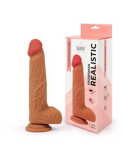 Реалистичный фаллоимитатор Erowoman телесного цвета с мошонкой
