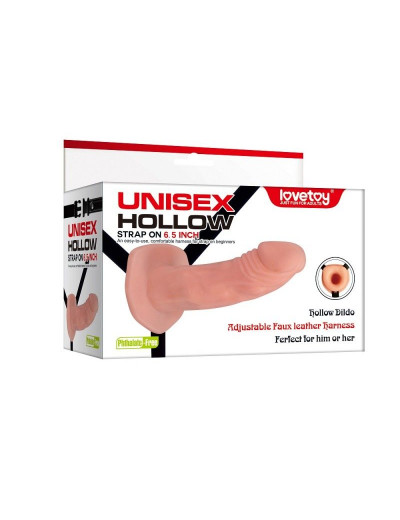 Телесный универсальный полый страпон Unisex Hollow Strap On - 17 см.