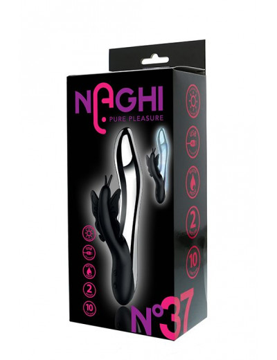 Черный вибратор с подсветкой NAGHI NO.37 RECHARGEABLE LIGHT-UP VIBE - 24 см.