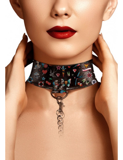 Ошейник Printed Collar With Leash Old School Tattoo Style