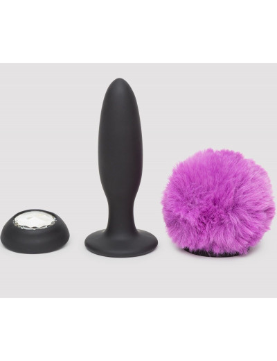 Черная анальная вибропробка Rechargeable Vibrating Bunny Tail Butt Plug Small
