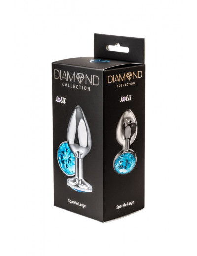 Большая серебристая анальная пробка Diamond Light blue Sparkle Large с голубым кристаллом - 8 см.