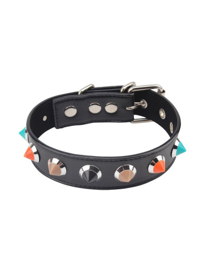 Черный ошейник с цветными шипиками Collar with Thorns