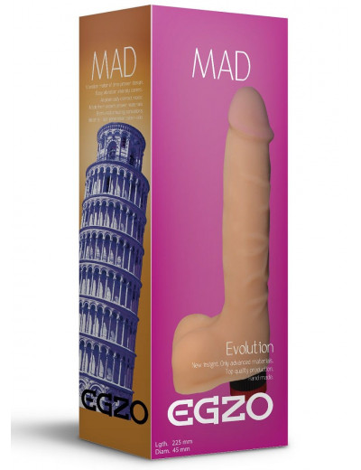 Телесный реалистичный мультискоростной вибратор Mad Tower - 22,5 см.
