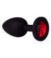 Чёрная анальная втулка с красным кристаллом - 7,3 см.