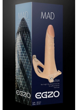 Телесный полый мужской страпон MAD - 18 см.