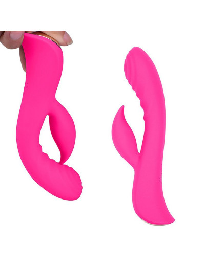 Ярко-розовый вибромассажер-кролик 5  Silicone Ripple Passion - 19,1 см.