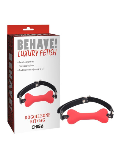 Красный силиконовый кляп-косточка на черном ремешке Doggie Bone Bit Gag