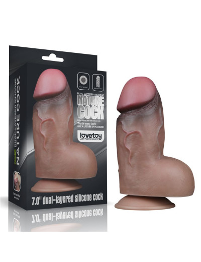 Коричневый фаллоимитатор 7.0 Dual Layered Platinum Silicone Cock - 18,2 см.
